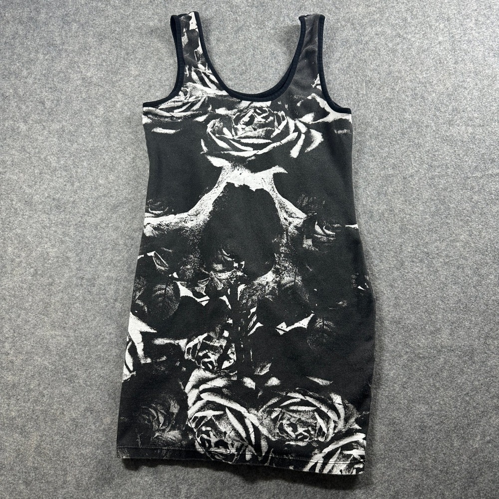 Iron Fist Garden Secrets Tank Dress L Black White Gothic Rose Skull Mini Bodycon